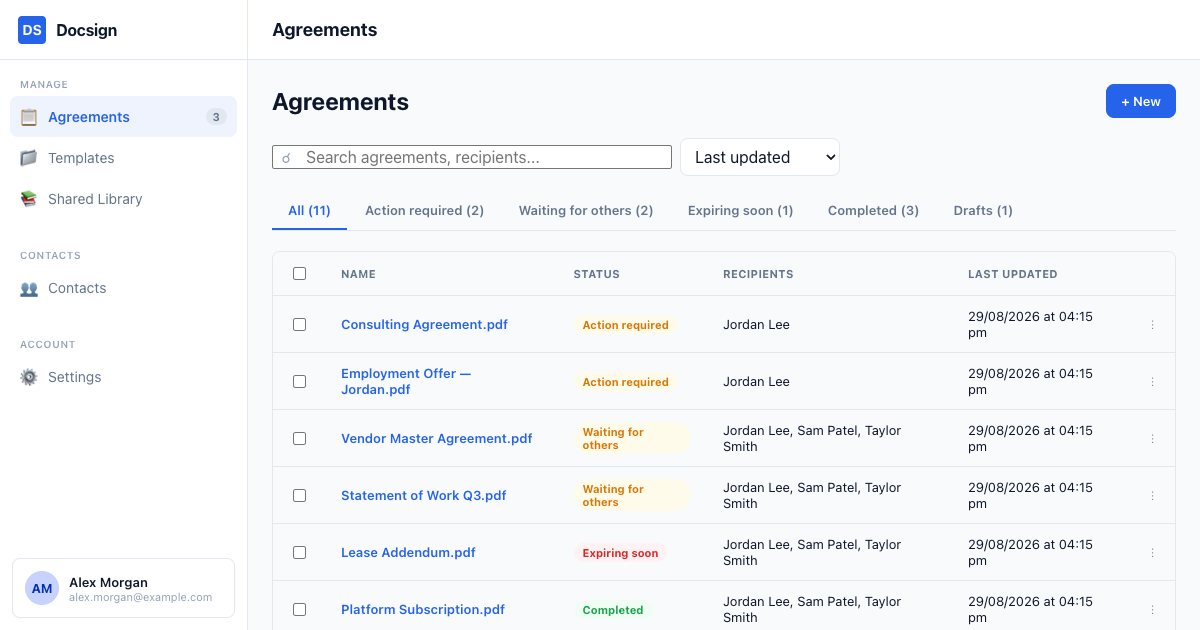 Screenshot of the Docsign demo