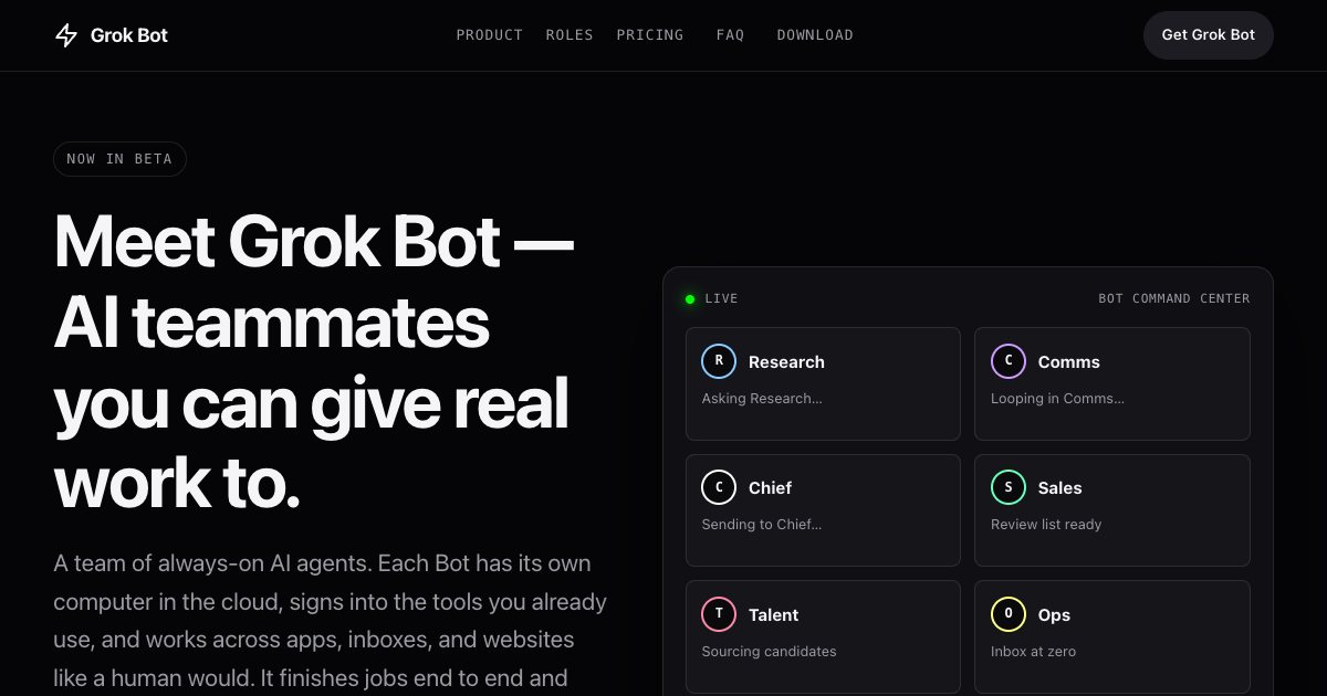 Screenshot of the Grokbot Landing Page demo