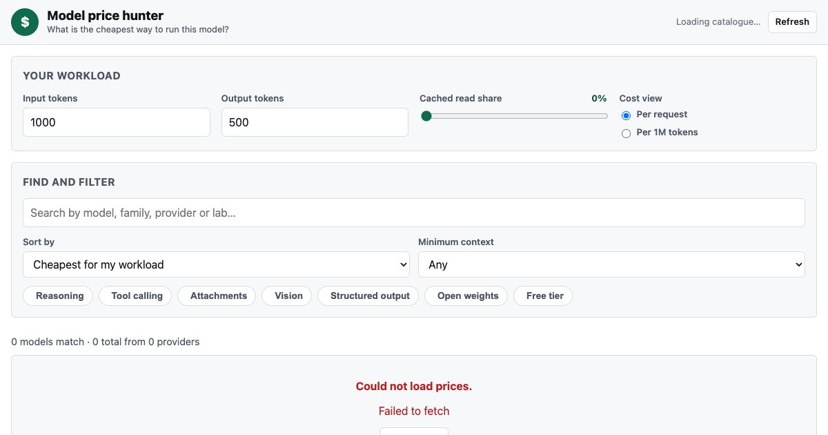 Screenshot of the Inference Pricing Comparison demo