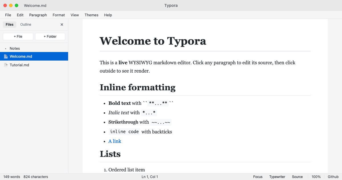 Screenshot of the Typora demo